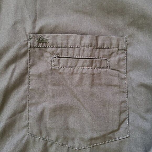 QUICKSILVER Olive Green Distressed  Button Front Shirt SZ XL Cotton Blend Kahk - Picture 6 of 9